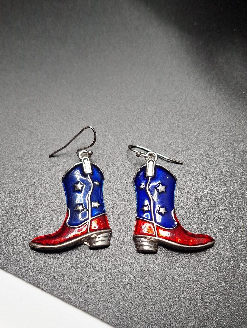 Patriotic western Cowboy Boot Dangle Earrings